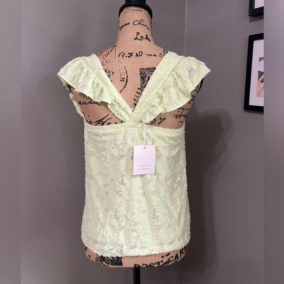 4/$25 LC Lauren Conrad bright neon textured tank top ruffle xs summer travel - Picture 2 of 6